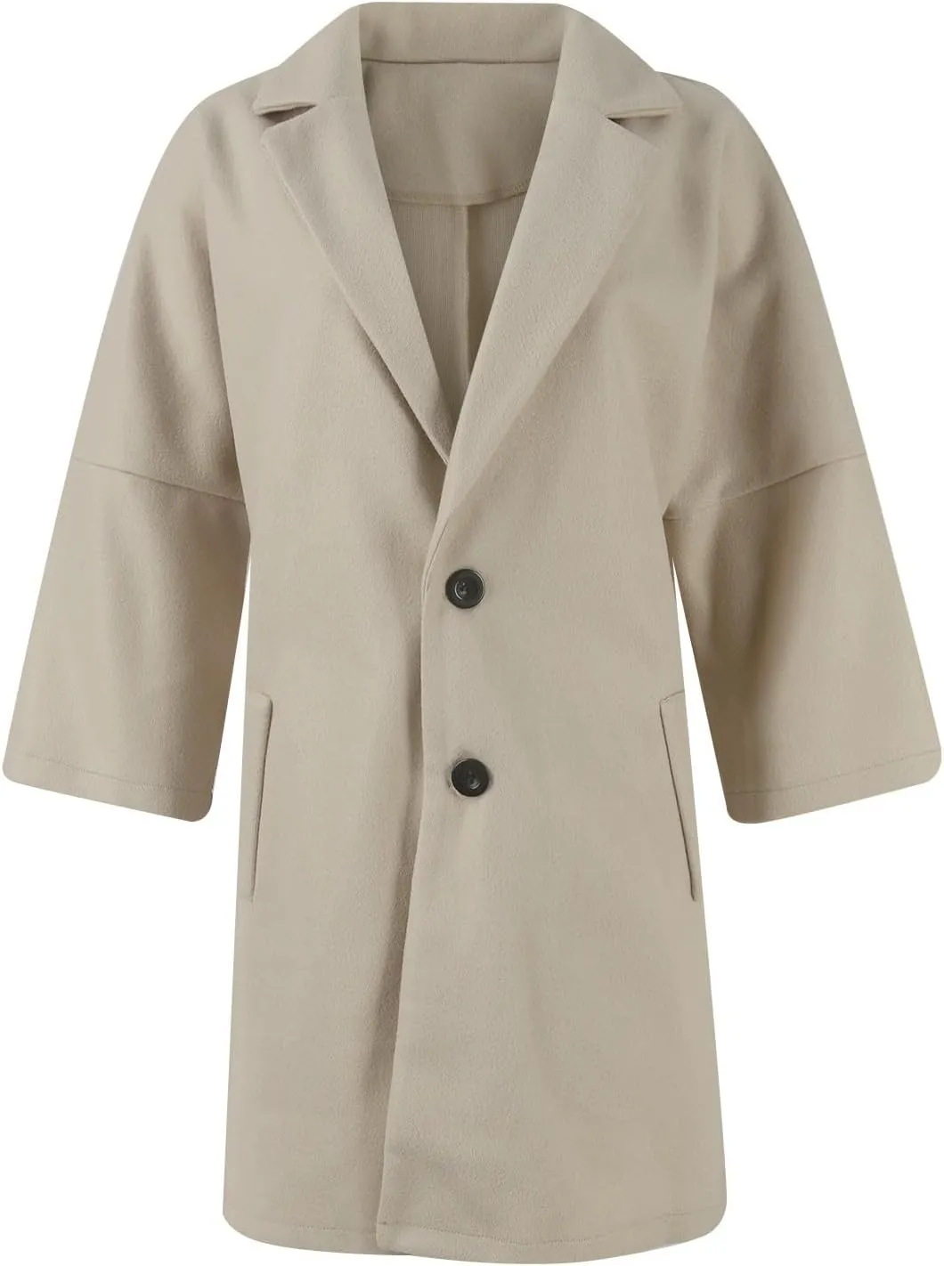 Trench Coat Women 3/4 Sleeve Lapel Neck Winter Pea Coats Casual Thermal Single Breasted Jacket Overcoat with Pockets