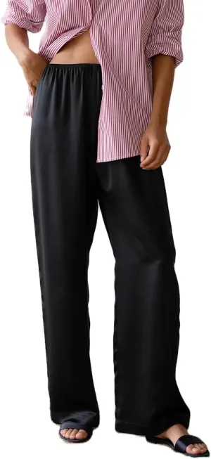 UAURORAO Satin Pants for Women Dressy Silk Wide Leg Lounge Pants Elastic Drawstring Casual Long Flowy Trousers