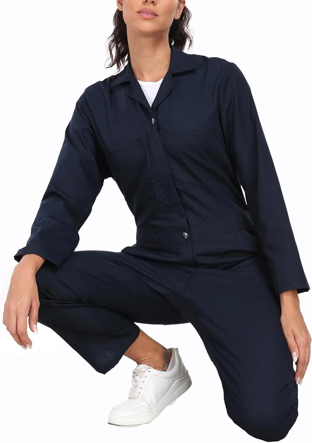 wantdo Coveralls for Women, Snap-Front Cotton Work Jumpsuits Twill Action Back