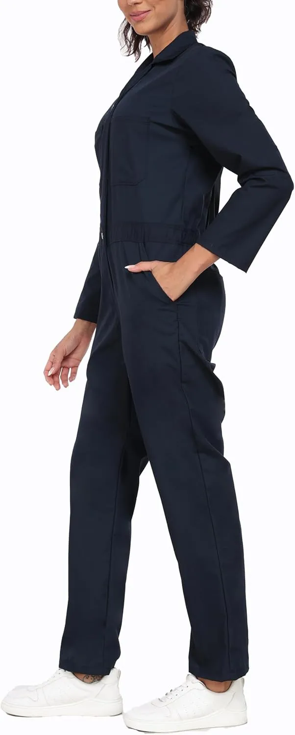 wantdo Coveralls for Women, Snap-Front Cotton Work Jumpsuits Twill Action Back