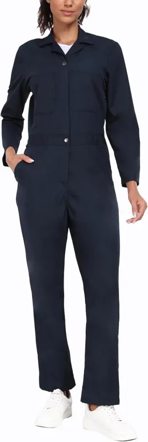 wantdo Coveralls for Women, Snap-Front Cotton Work Jumpsuits Twill Action Back