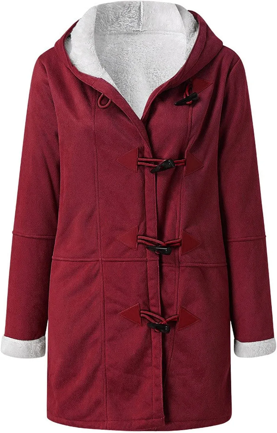 Warm Jackets for Women,Womens Winter Trench Coats Zip Up Breasted Long Sleeve Hooded Fleece Jacket Fuzzy Pea Coat