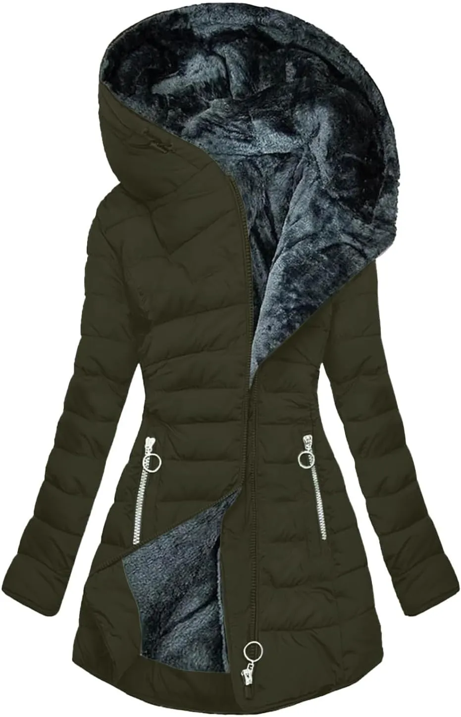 Winter Coats for Women Thicken Warm Fleece Lined Parka Long Quilted Fashion Solid Puffer Jacket With Faux Fur Hood