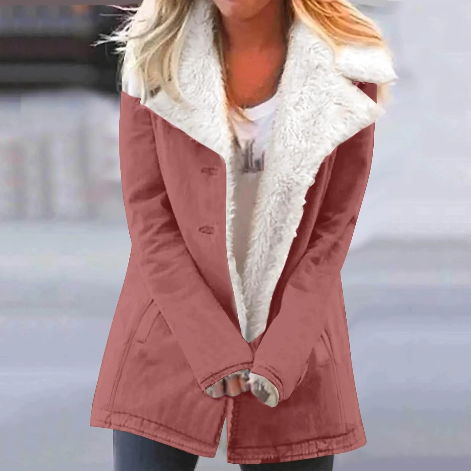 Winter Jackets For Women Trendy Fuzzy Fleece Sherpa Lined Denim Barn Coat Casual Suede Faux Shearling Mid Jean Jacket