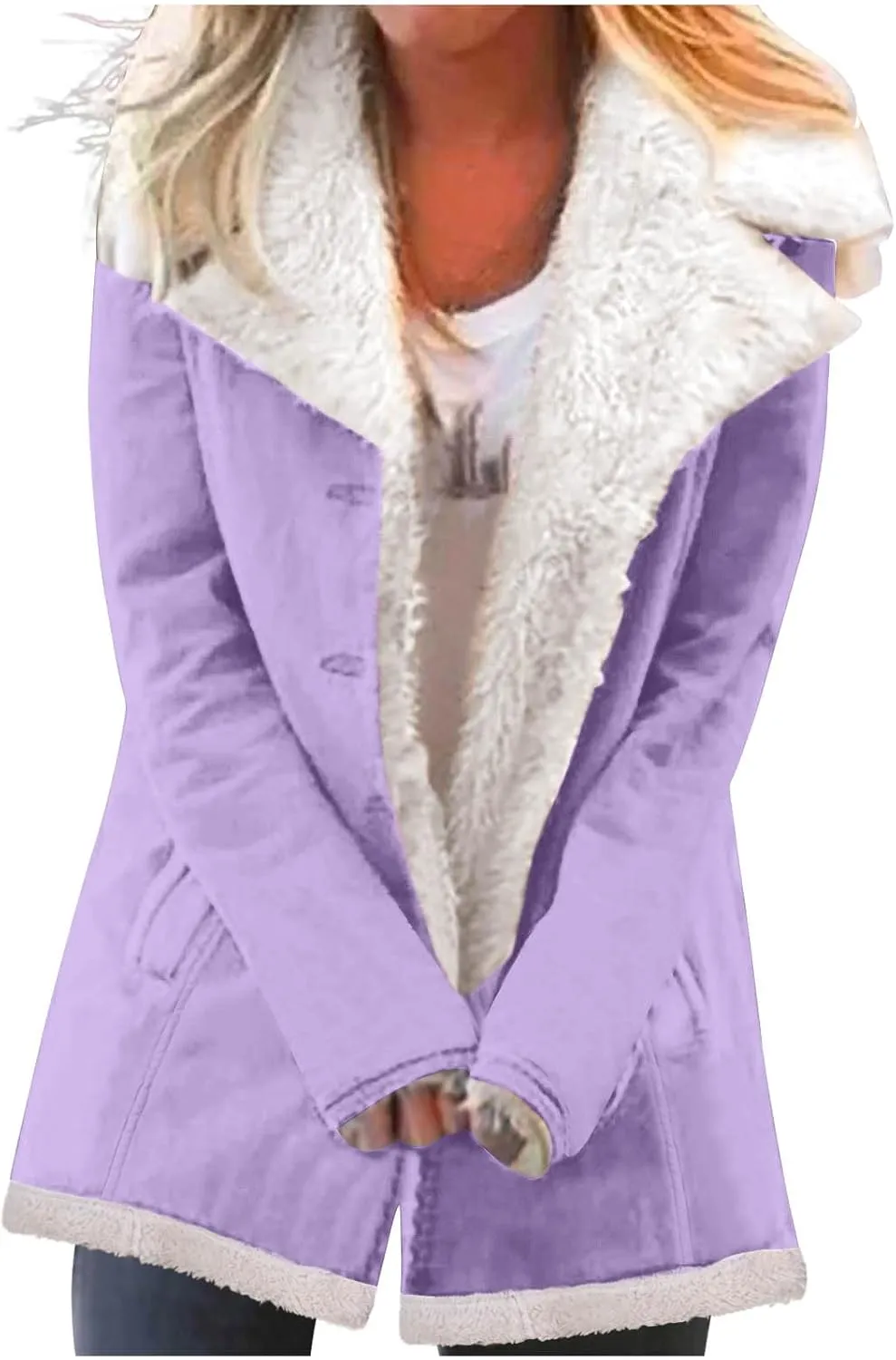 Winter Jackets For Women Trendy Fuzzy Fleece Sherpa Lined Denim Barn Coat Casual Suede Faux Shearling Mid Jean Jacket