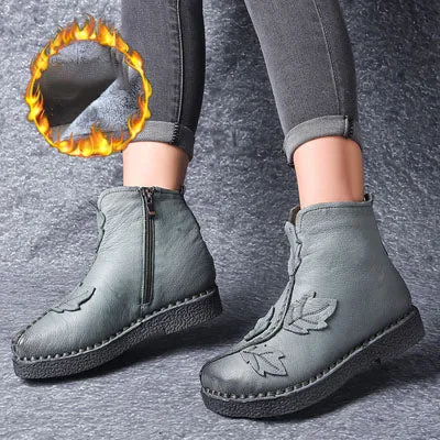 Winter Retro Leather Velvet Boots | Gift Shoes