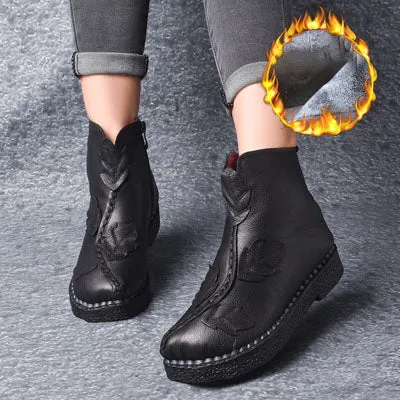 Winter Retro Leather Velvet Boots | Gift Shoes