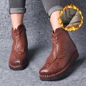 Winter Retro Leather Velvet Boots | Gift Shoes