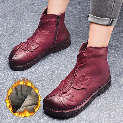 Winter Retro Leather Velvet Boots | Gift Shoes