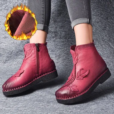 Winter Retro Leather Velvet Boots | Gift Shoes