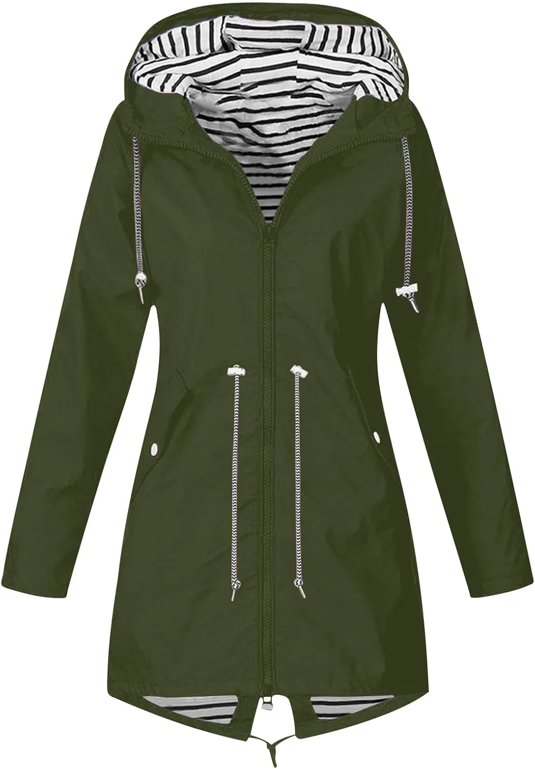 Wkishenl Rain Jacket Women Travel Waterproof Long Rain Coats Lightweight Hooded Windbreaker Trench Coats for Outdoor