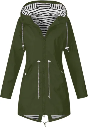 Wkishenl Rain Jacket Women Travel Waterproof Long Rain Coats Lightweight Hooded Windbreaker Trench Coats for Outdoor