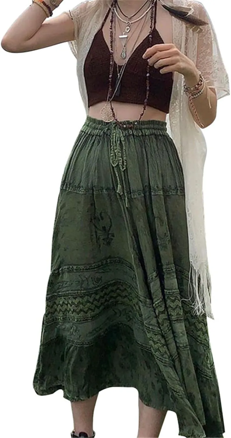 Women A Line Midi Skirt Aesthetics Printing High Waist Long Skirt Vintage Casual Maxi Skirts Grunge Streetwear