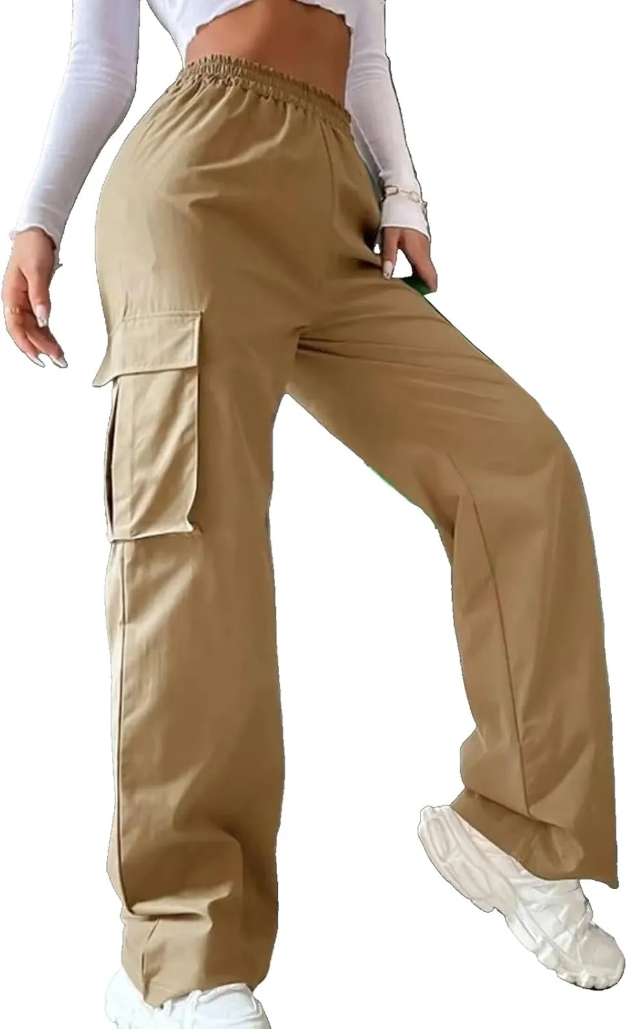 Women Cargo Trousers Korean Streetwear Women's Cargo Pants with Elastic Waist Wide Leg Casual Joggers Sweatpants