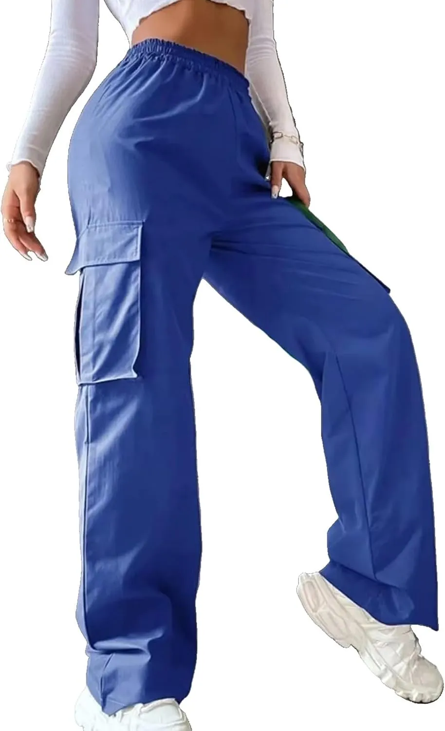 Women Cargo Trousers Korean Streetwear Women's Cargo Pants with Elastic Waist Wide Leg Casual Joggers Sweatpants