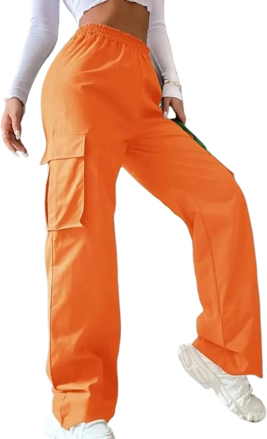 Women Cargo Trousers Korean Streetwear Women's Cargo Pants with Elastic Waist Wide Leg Casual Joggers Sweatpants