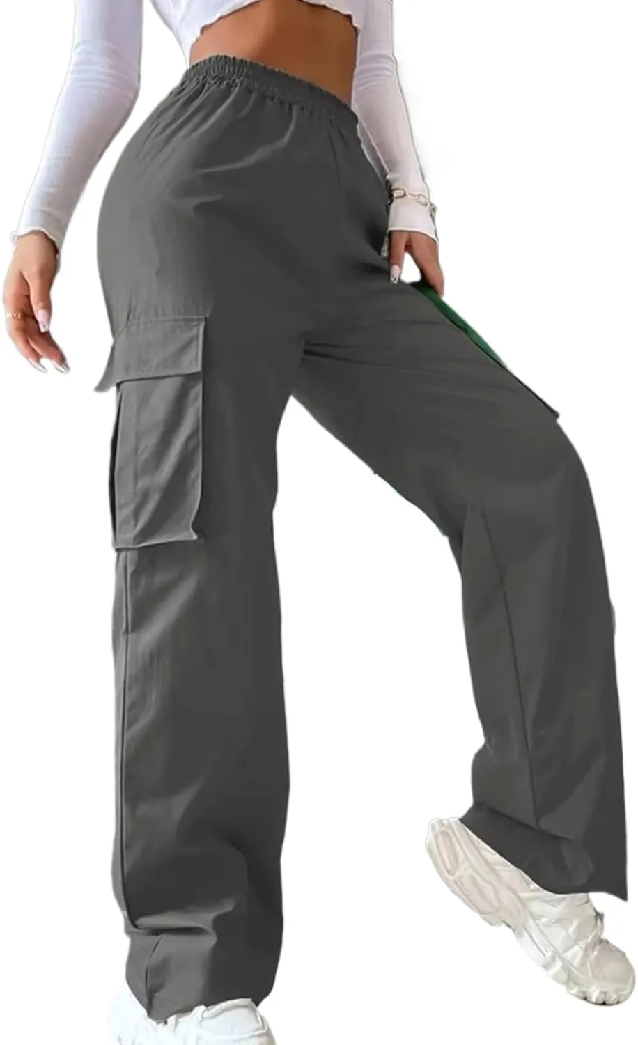 Women Cargo Trousers Korean Streetwear Women's Cargo Pants with Elastic Waist Wide Leg Casual Joggers Sweatpants