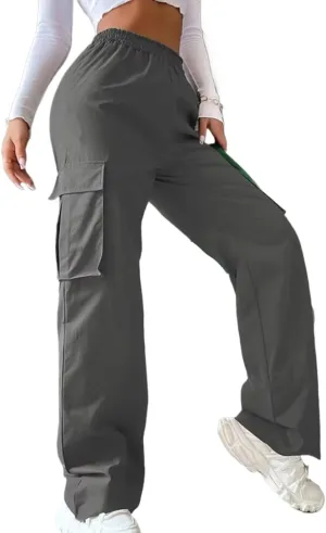 Women Cargo Trousers Korean Streetwear Women's Cargo Pants with Elastic Waist Wide Leg Casual Joggers Sweatpants