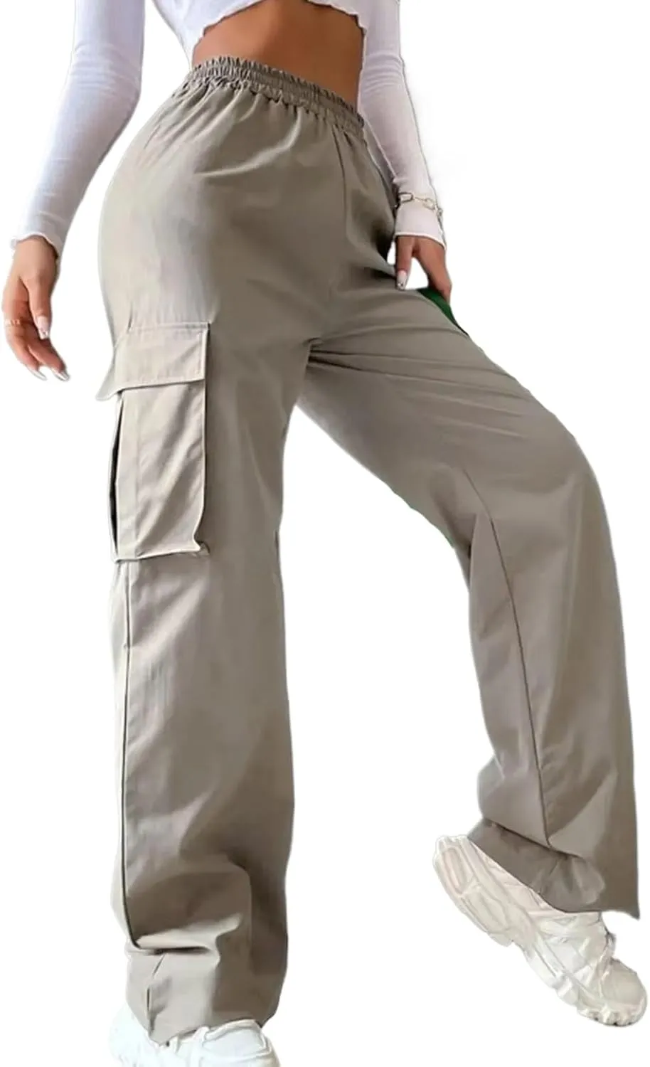 Women Cargo Trousers Korean Streetwear Women's Cargo Pants with Elastic Waist Wide Leg Casual Joggers Sweatpants