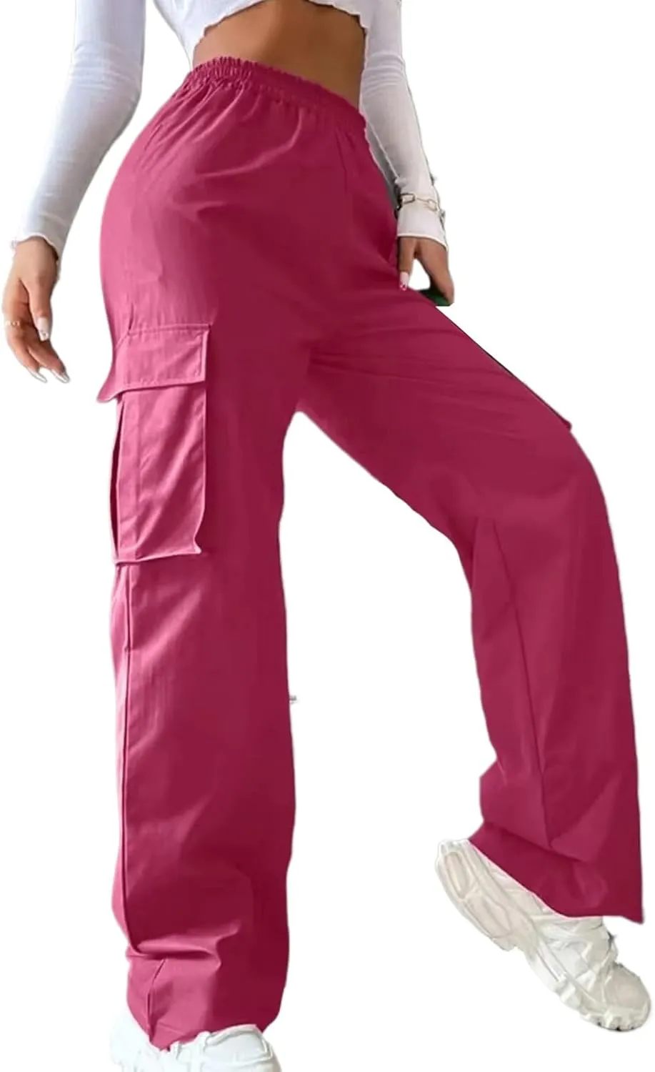 Women Cargo Trousers Korean Streetwear Women's Cargo Pants with Elastic Waist Wide Leg Casual Joggers Sweatpants