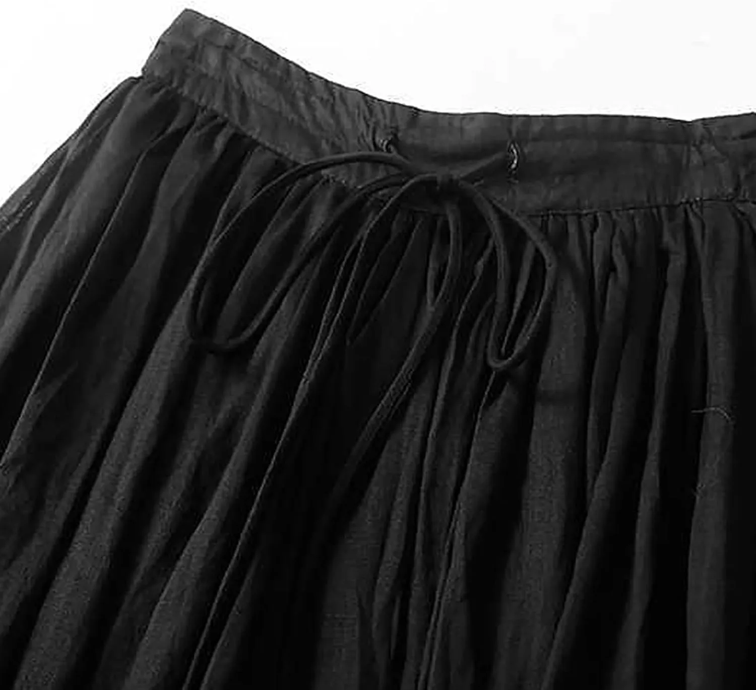 Women Casual Cotton Linen Skirts Baggy Frill Tie Waist A-Line Midi Skirt Summer Fashion Going Out Daily Skirts