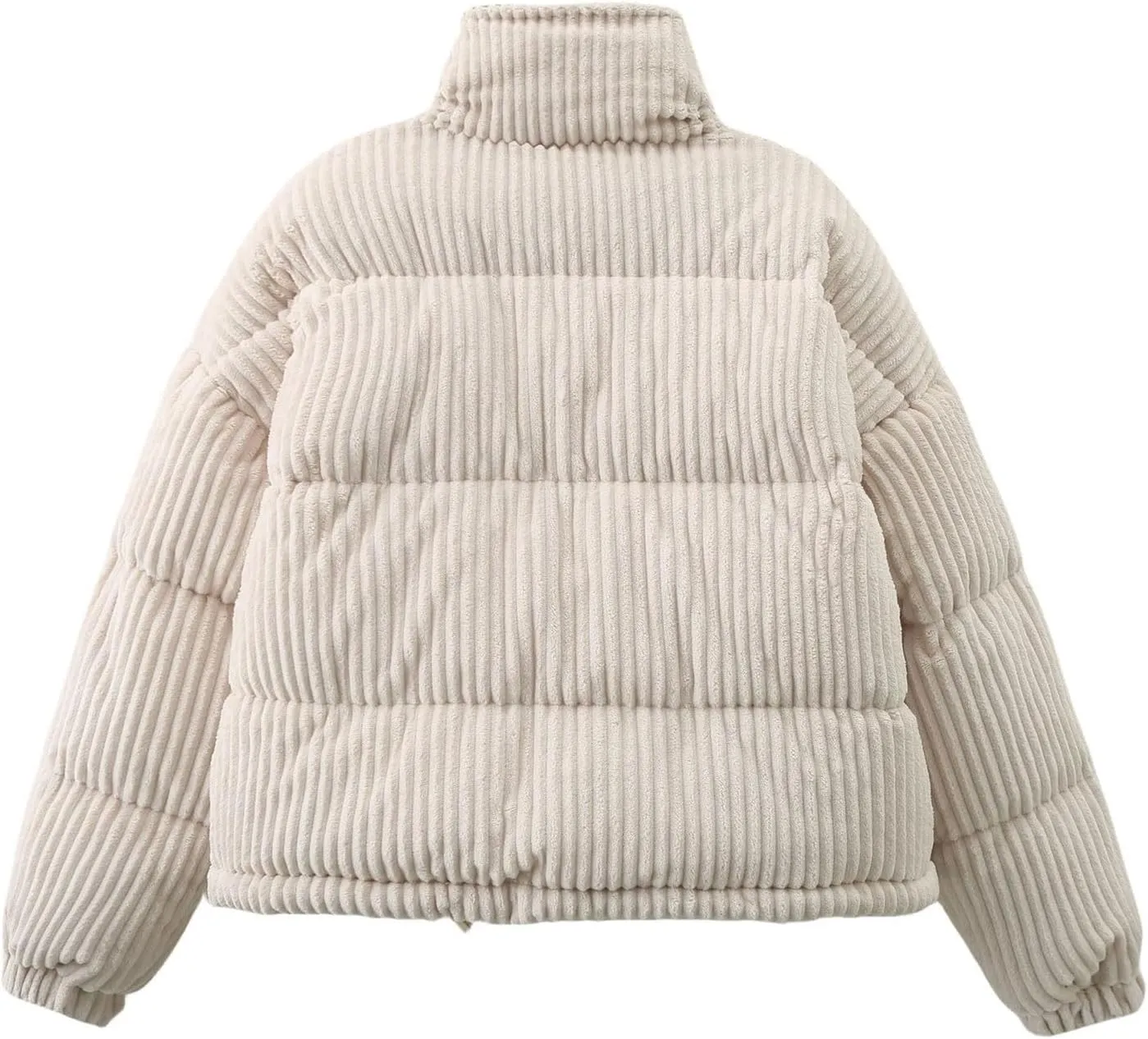 Women Corduroy Puffer Jacket Full-Zip Stand Collar Short Padded Coat 2024 Winter Warm Thicken Long Sleeve Down Jacket