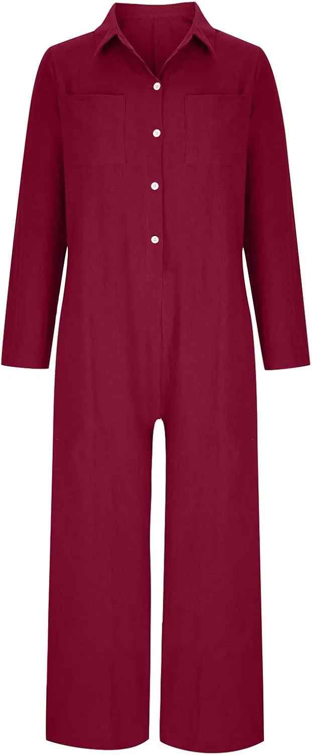 Women Coveralls Overalls Pants Catsuit for Women Linen Loose Fit Thin Flare Wide Leg Fall Summer Coveralls 2025
