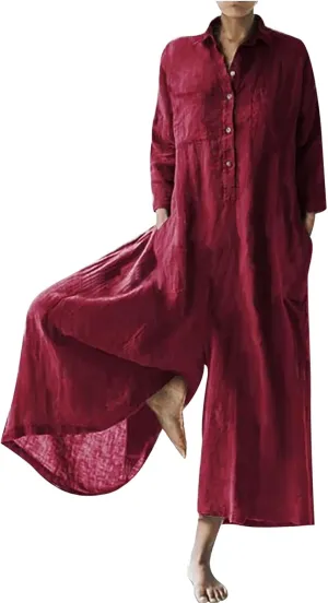 Women Coveralls Overalls Pants Catsuit for Women Linen Loose Fit Thin Flare Wide Leg Fall Summer Coveralls 2025