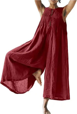 Women Coveralls Overalls Pants Catsuit for Women Linen Loose Fit Thin Flare Wide Leg Fall Summer Coveralls 2025