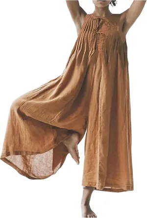 Women Coveralls Overalls Pants Catsuit for Women Linen Loose Fit Thin Flare Wide Leg Fall Summer Coveralls 2025