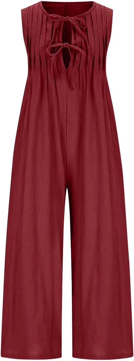 Women Coveralls Overalls Pants Catsuit for Women Linen Loose Fit Thin Flare Wide Leg Fall Summer Coveralls 2025