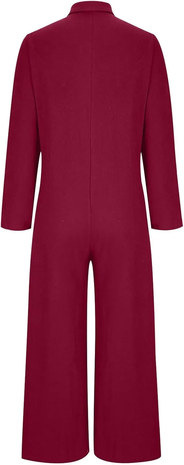 Women Coveralls Overalls Pants Catsuit for Women Linen Loose Fit Thin Flare Wide Leg Fall Summer Coveralls 2025