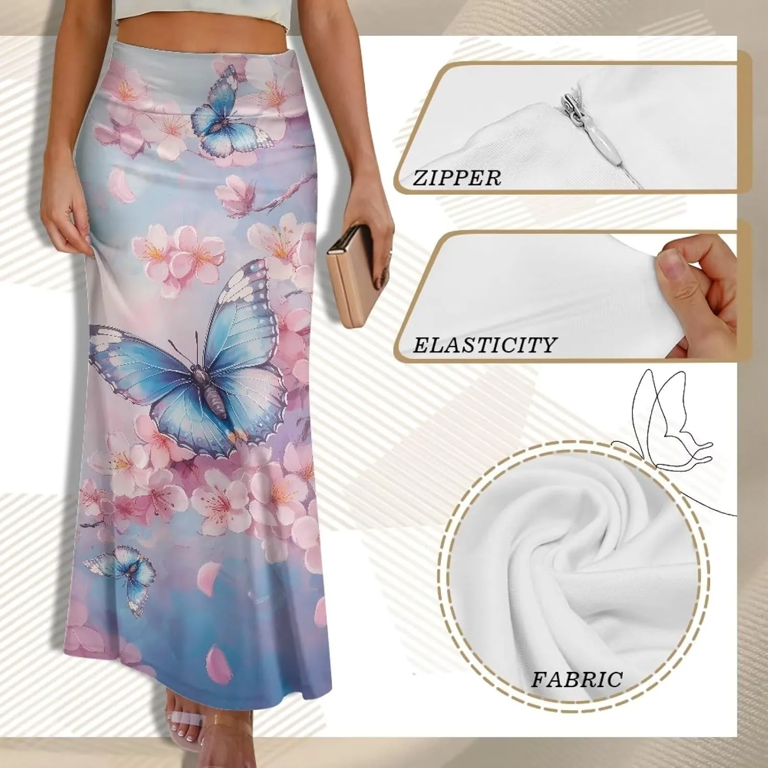 Women High Waist Elastic Long Skirts A-Line Flared Maxi Skirts Bodycon Midi Skirt Fall Skirt Pencil Skirt for Lady
