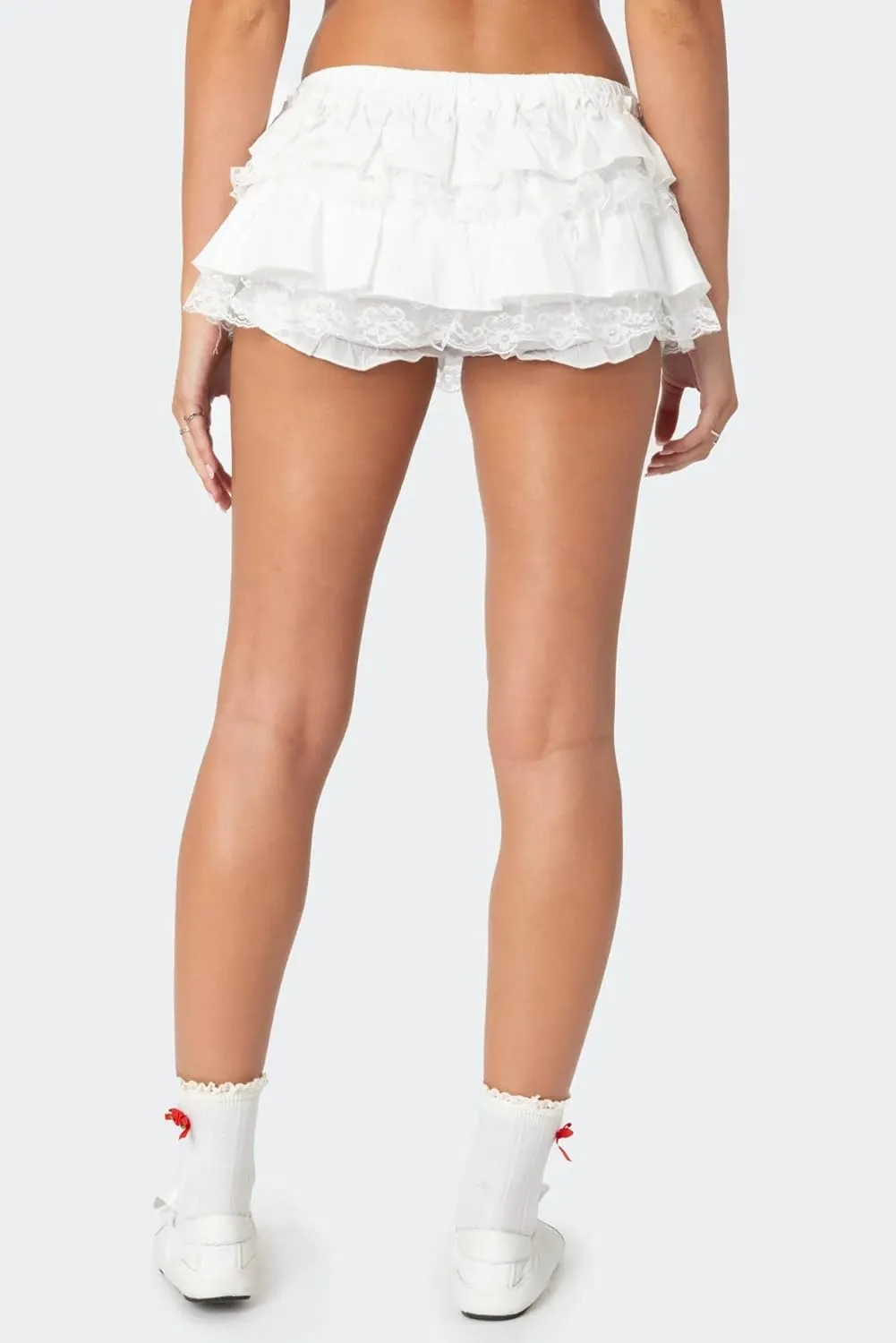Women Lace Bloomer Mini Skirt Y2k Lacey Ruffled Layered Short Skirt Cute Girly Tiered Flowy Skirt