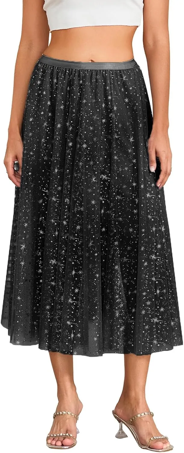 Women Lace/Mesh Maxi Skirt Summer High Waist Sheer See-Through Elastic Long Skirt Y2K Beach Maxi Skirt