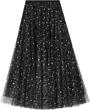 Women Lace/Mesh Maxi Skirt Summer High Waist Sheer See-Through Elastic Long Skirt Y2K Beach Maxi Skirt