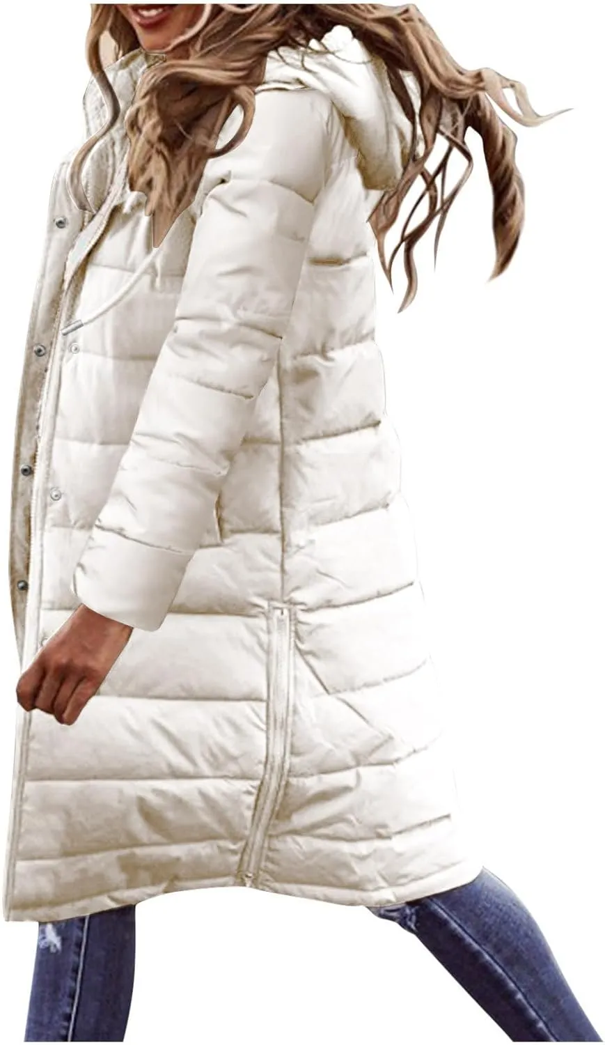 Women Long Puffer Coat Winter Warm Long Sleeve Padded Down Quilted Jackets Fashion Hooded Coats Lightweight Parka Jacket