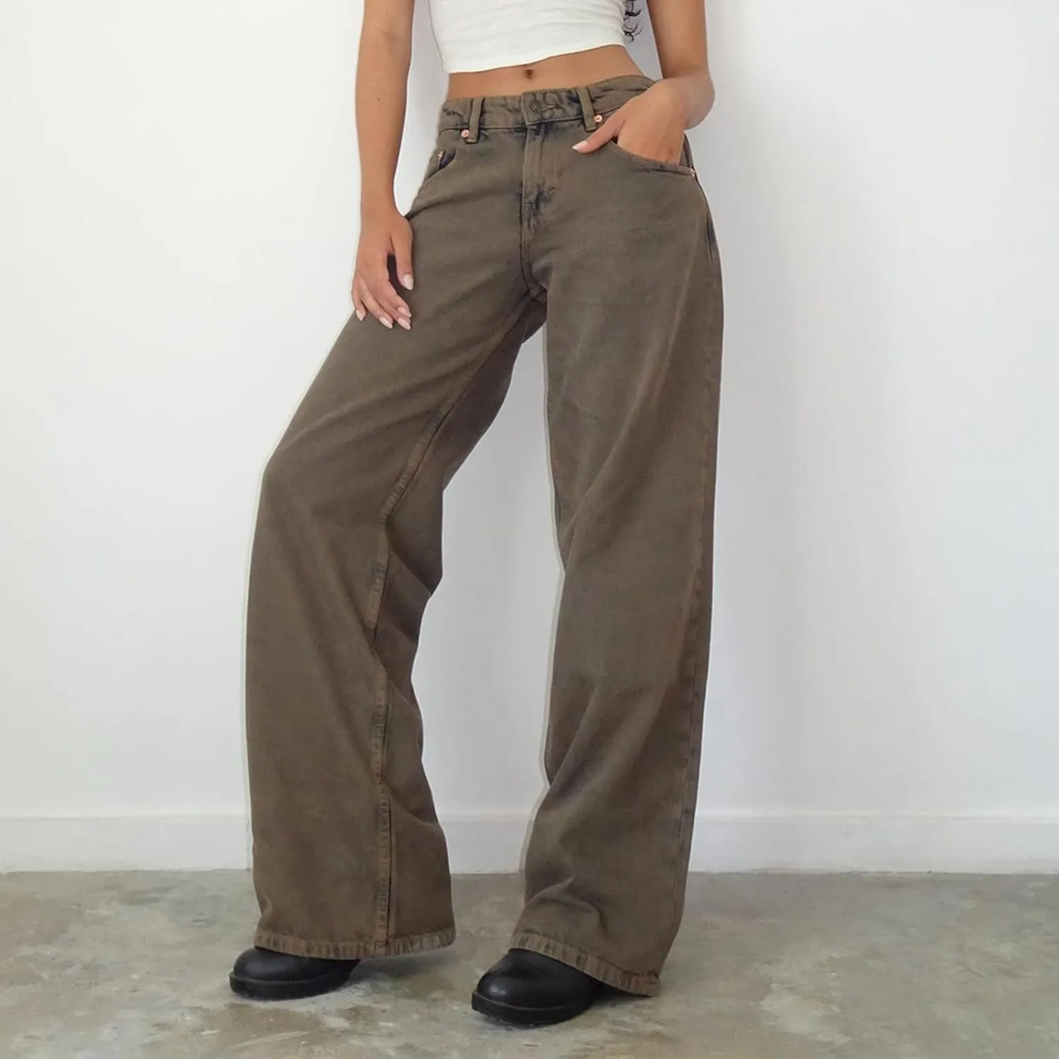 Women Low Waist Baggy Jeans Wide Leg Boyfriend Denim Pants Y2k Casual Vintage Trendy Loose Fit Trousers Streetwear