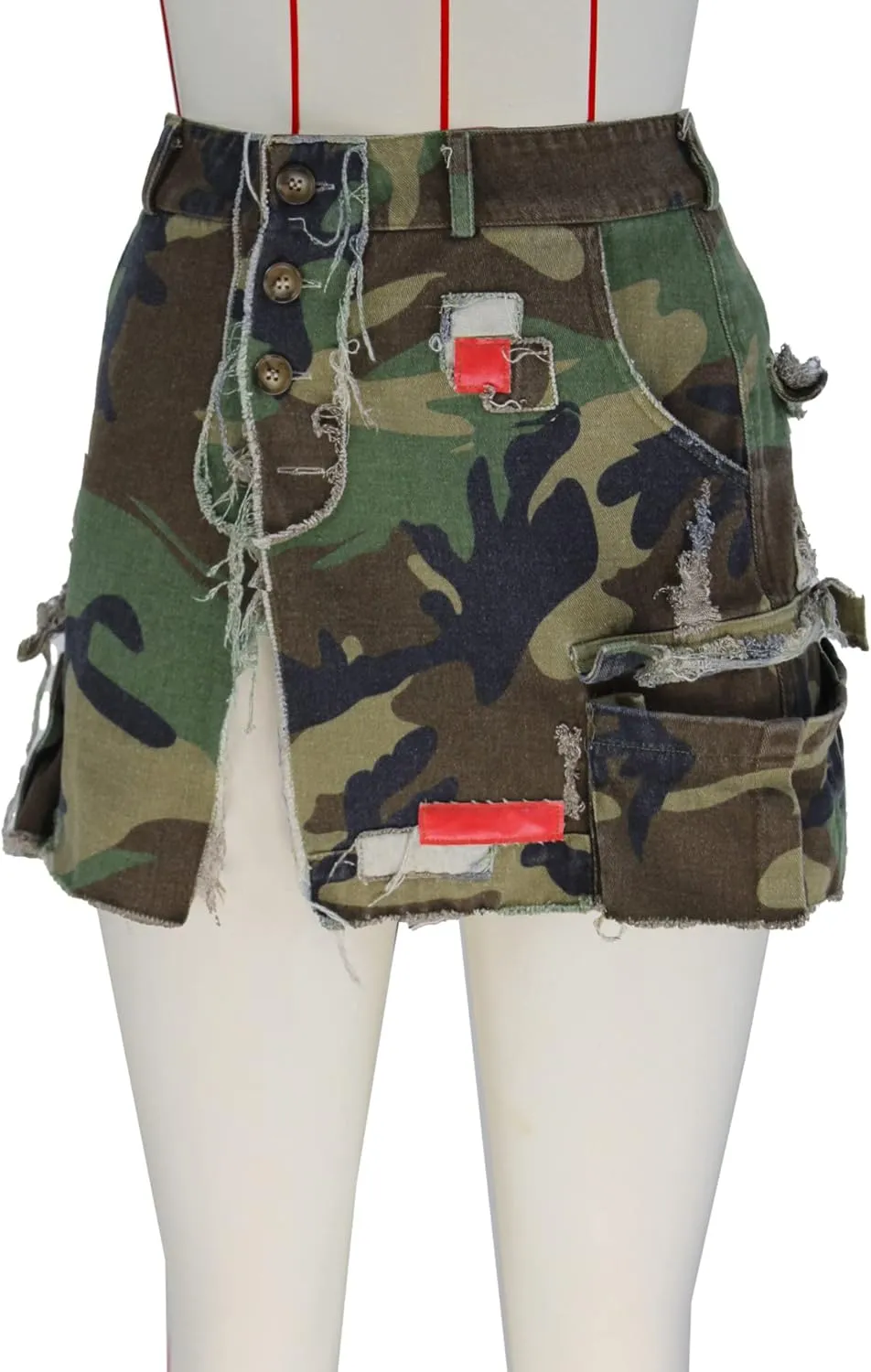 Women Mini Skirt Sexy Camo Cargo Skirt with High Split Summer Camouflage Skirt