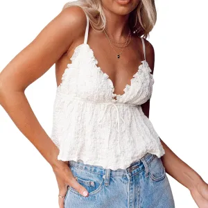 Women Sleeveless Camisole Tank Top Ruched Solid Color Ruffle V Neck Sleeveless Summer Crop Tops Streetwear Clubwear
