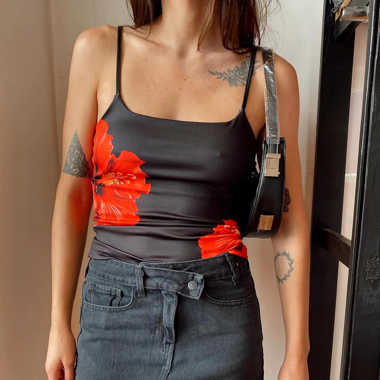 Women Summer Camisole Y2K Floral Print Slim Fitted Sleeveless Aesthetic Going Out Cami Tops
