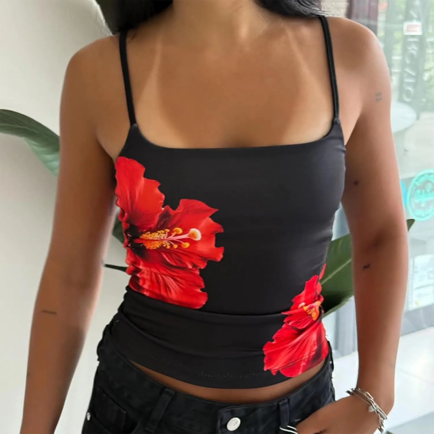 Women Summer Camisole Y2K Floral Print Slim Fitted Sleeveless Aesthetic Going Out Cami Tops
