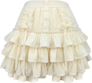 Women Tiered Ruffle Mini Skirt Teens Skater Lolita Frilly High Waisted Tennis Skort A Line Velvet Cute Skirts