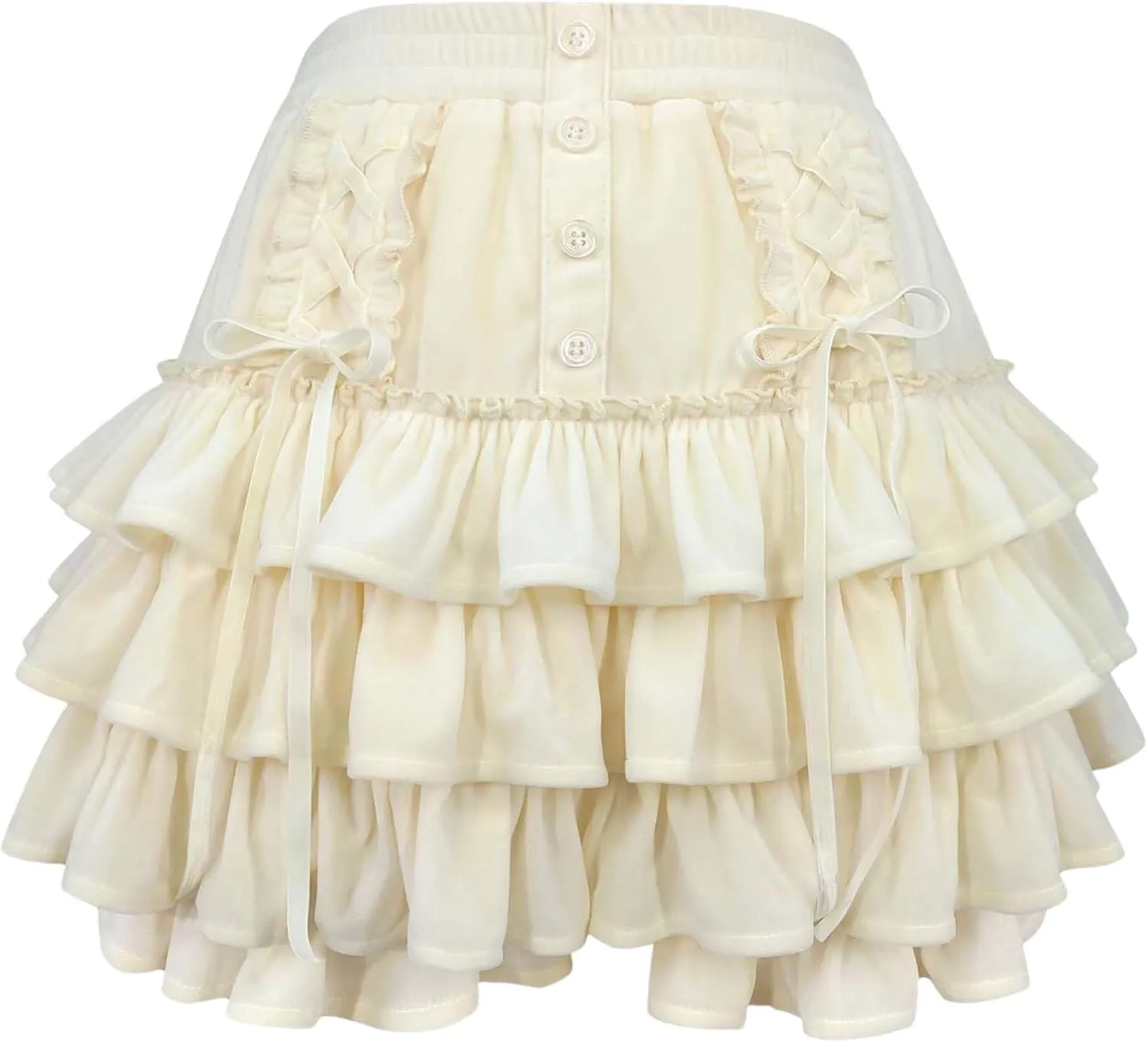 Women Tiered Ruffle Mini Skirt Teens Skater Lolita Frilly High Waisted Tennis Skort A Line Velvet Cute Skirts