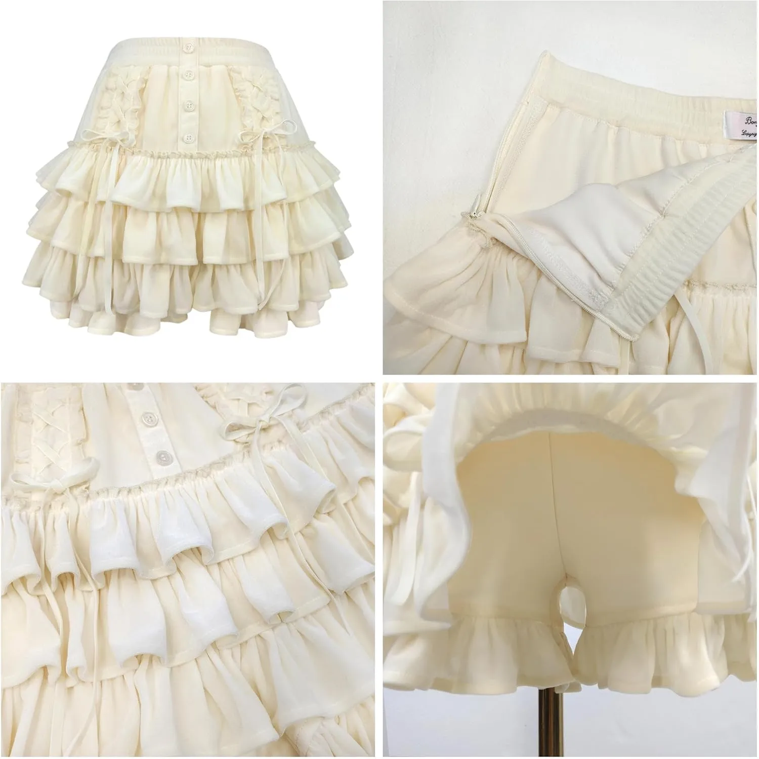 Women Tiered Ruffle Mini Skirt Teens Skater Lolita Frilly High Waisted Tennis Skort A Line Velvet Cute Skirts