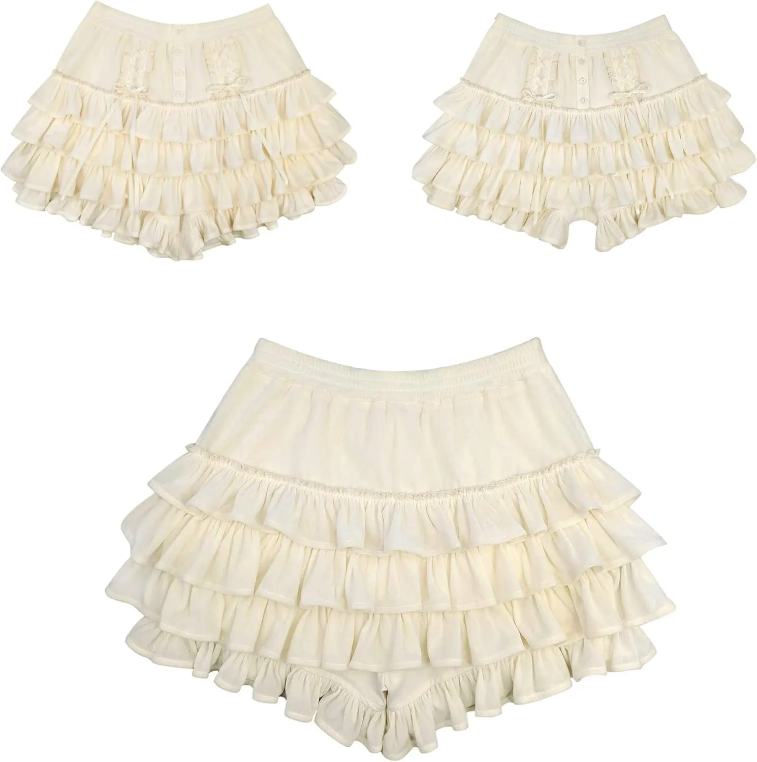 Women Tiered Ruffle Mini Skirt Teens Skater Lolita Frilly High Waisted Tennis Skort A Line Velvet Cute Skirts