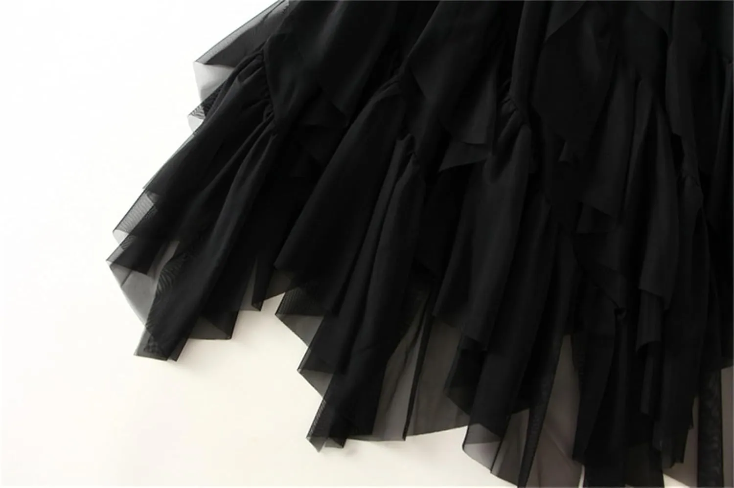 Women Tutu Skirt Layered Tulle Elastic High Waist Skirt Fluffy Irregular Hem Pleated A-line Midi Skirt Casual