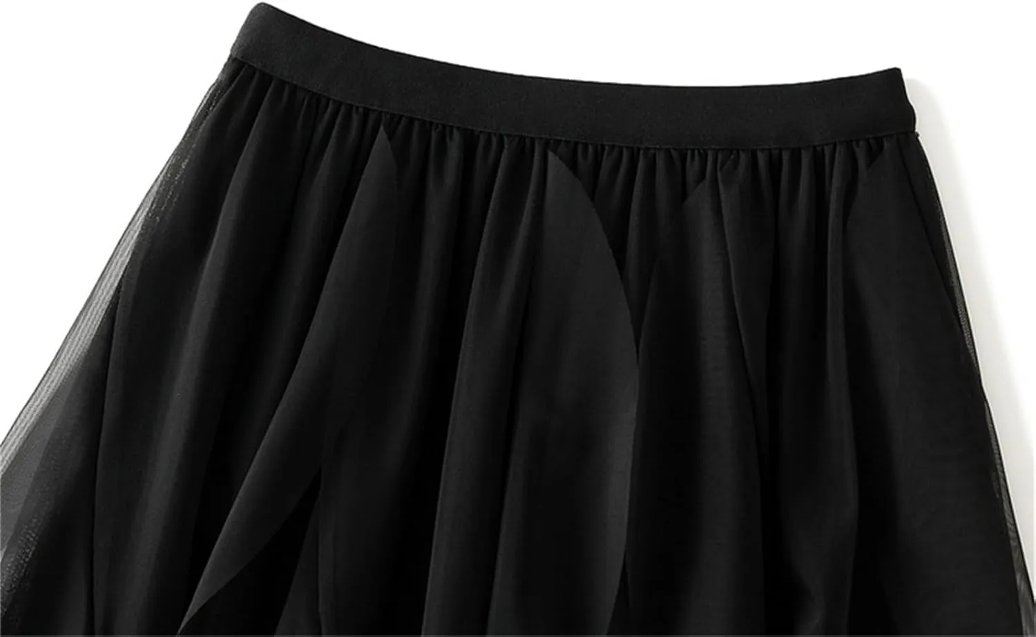 Women Tutu Skirt Layered Tulle Elastic High Waist Skirt Fluffy Irregular Hem Pleated A-line Midi Skirt Casual