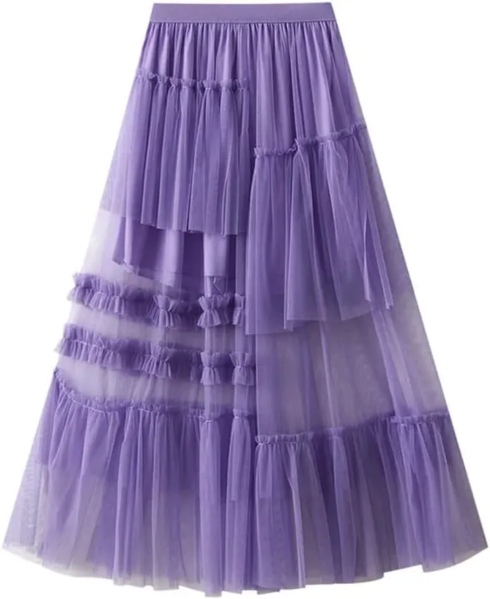 Women Vintage Midi Skirt Casual Stretch High Waist Layered Pleated Prom Party A-Line Skirt