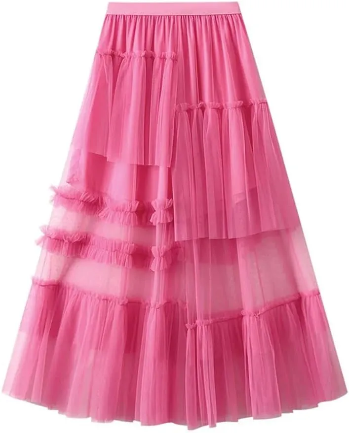 Women Vintage Midi Skirt Casual Stretch High Waist Layered Pleated Prom Party A-Line Skirt